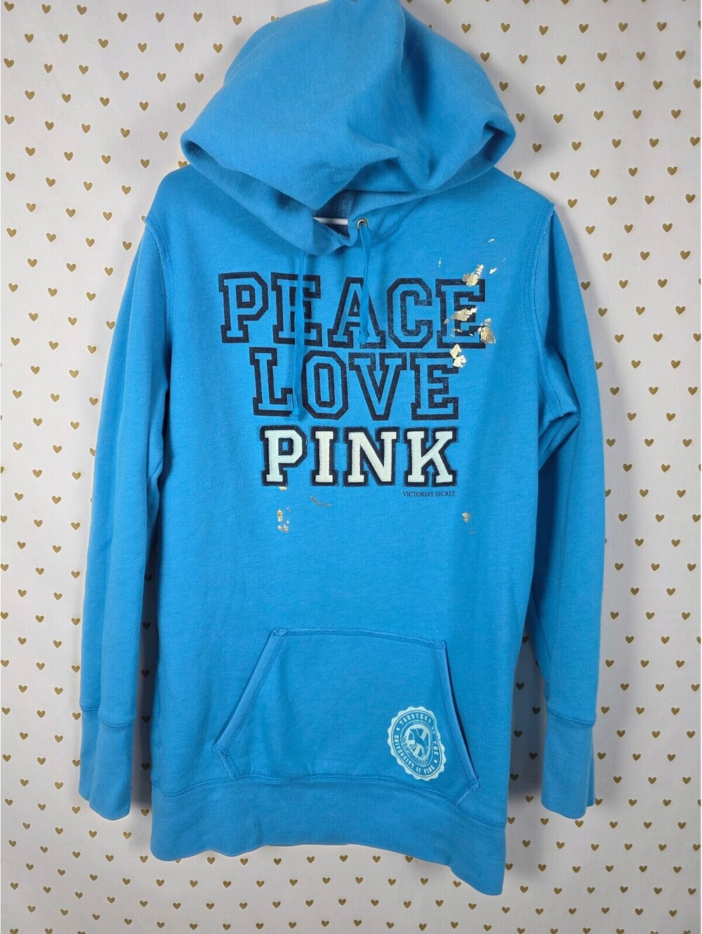 PINK Victoria's Secret Sweater Dress Hoodie Blue Peace Love Pink M Y2K
